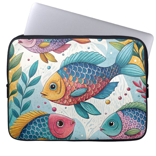 Rainbow Fish in Underwater Laptop Sleeve (Front)