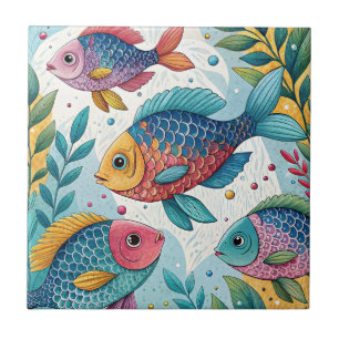 Rainbow Fish in Underwater Tile