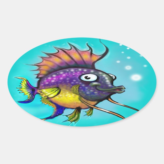 Rainbow Fish Oval Sticker (Front)