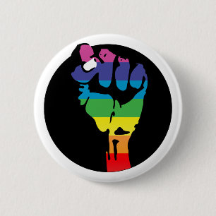 rainbow fist of fury 6 cm round badge