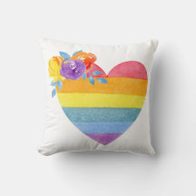 Rainbow Flag and floral Throw Pillow