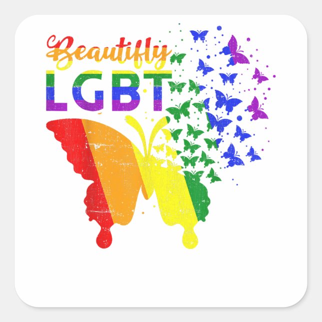 Rainbow Flag Butterfly LGBT  Square Sticker (Front)