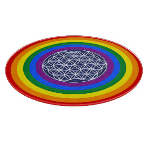RAINBOW FLAG BUTTON + FLOWER OF LIFE CUTTING BOARD
