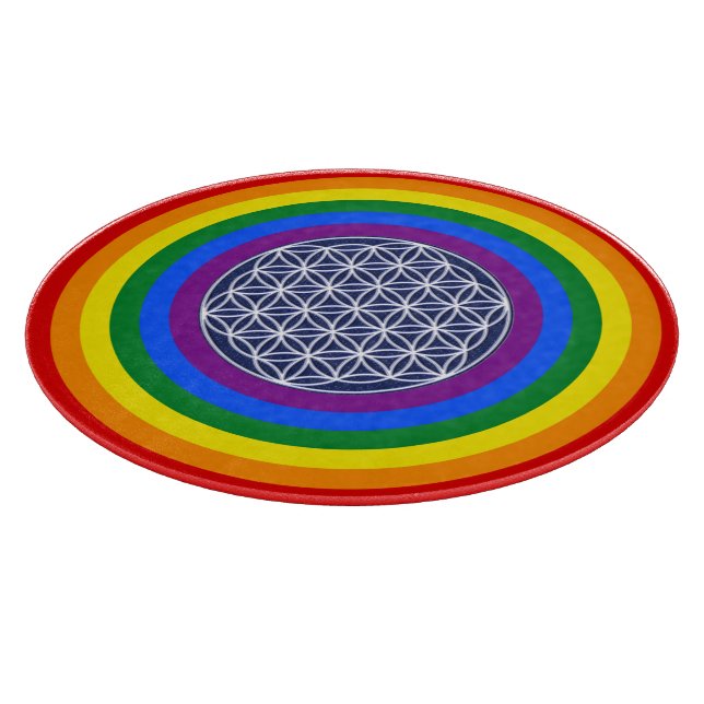 RAINBOW FLAG BUTTON + FLOWER OF LIFE CUTTING BOARD (Corner)