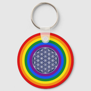 RAINBOW FLAG BUTTON + FLOWER OF LIFE KEY RING