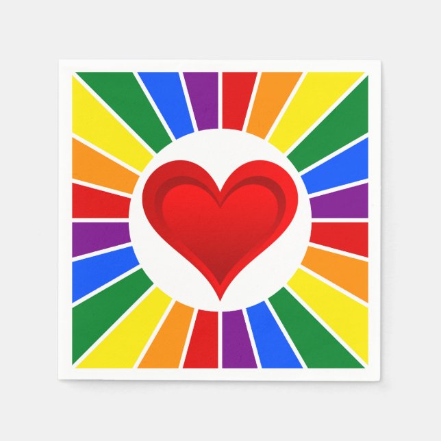 RAINBOW FLAG BUTTON RAYS & Heart + your ideas Napkin (Front)