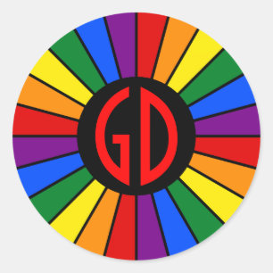 RAINBOW FLAG BUTTON RAYS + your sign or monogram Classic Round Sticker