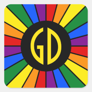 RAINBOW FLAG BUTTON RAYS + your sign or monogram Square Sticker