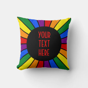 RAINBOW FLAG BUTTON RAYS + your sign or text Cushion