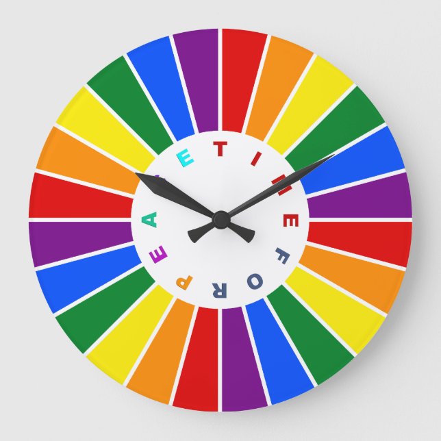 RAINBOW FLAG BUTTON RAYS + your sign or text Large Clock (Front)