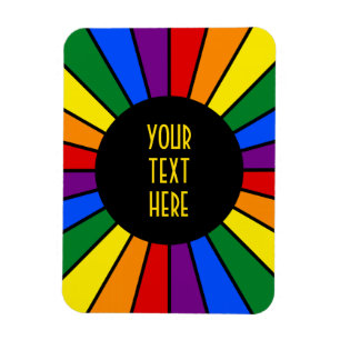 RAINBOW FLAG BUTTON RAYS + your sign or text Magnet