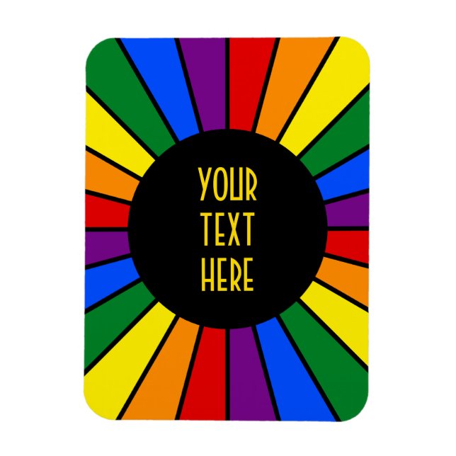 RAINBOW FLAG BUTTON RAYS + your sign or text Magnet (Vertical)