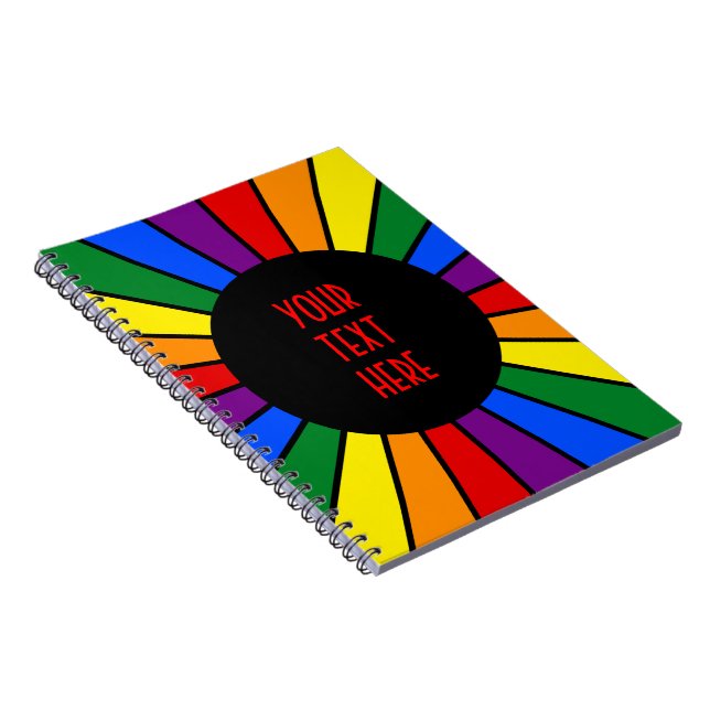 RAINBOW FLAG BUTTON RAYS + your sign or text Spiral Notebook (Right Side)