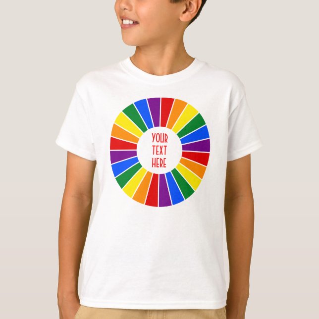 RAINBOW FLAG BUTTON RAYS + your sign or text T-Shirt (Front)