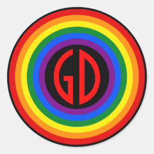 RAINBOW FLAG BUTTON + your sign or monogram Classic Round Sticker