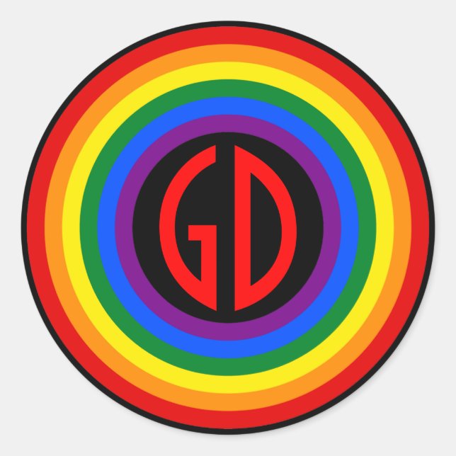 RAINBOW FLAG BUTTON + your sign or monogram Classic Round Sticker (Front)