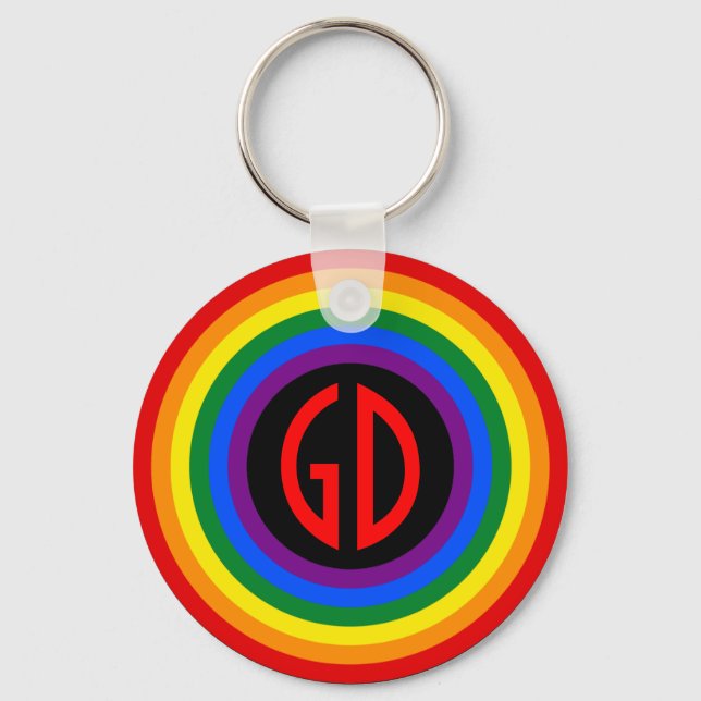 RAINBOW FLAG BUTTON + your sign or monogram Key Ring (Front)