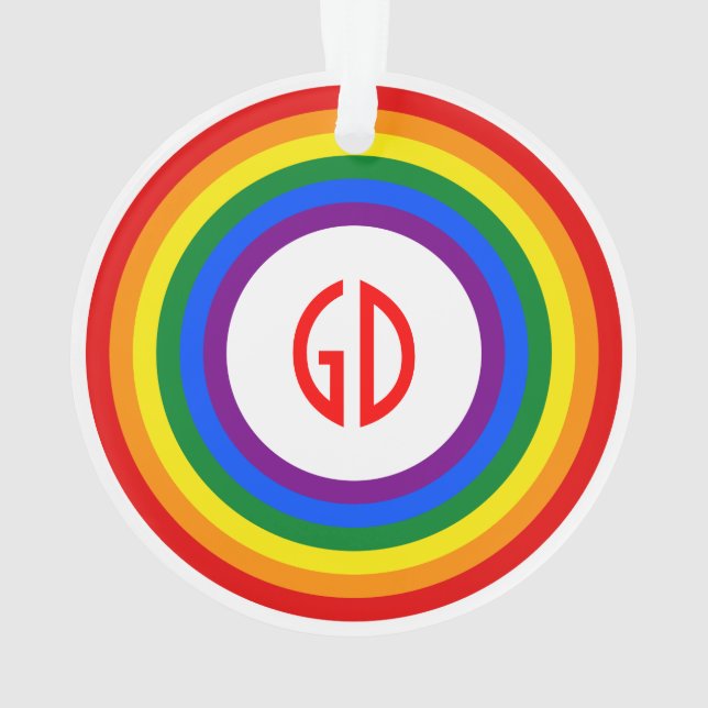 RAINBOW FLAG BUTTON + your sign or monogram Ornament (Back)