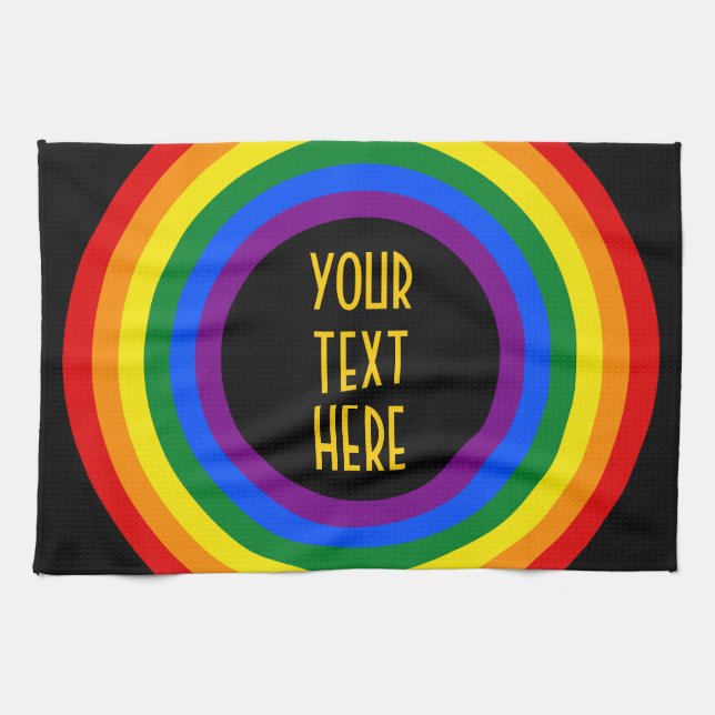 RAINBOW FLAG BUTTON + your sign or text Tea Towel (Horizontal)