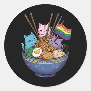 Rainbow Flag Cats Ramen Anime Gay Pride Month LGBT Classic Round Sticker