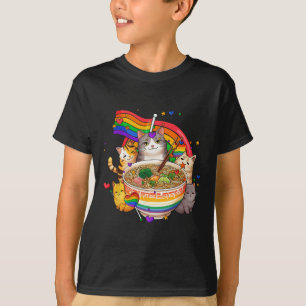Rainbow Flag Cats Ramen Anime Gay Pride Month Lgbt T-Shirt
