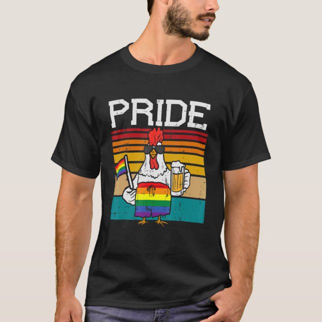 Rainbow Flag Chicken Hen Lgbt Pride Month Gay Ally T-Shirt (Front)