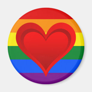 RAINBOW FLAG COLORS & red heart + your ideas Magnet