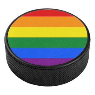 RAINBOW FLAG COLORS stripes + your ideas Hockey Puck