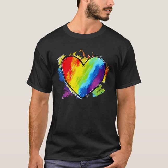 Rainbow Flag Coloured Heart LGBTQ+ Lesbian Gay Pri T-Shirt (Front)