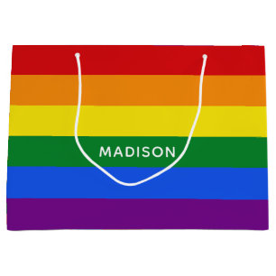 Rainbow Flag custom name large gift bag