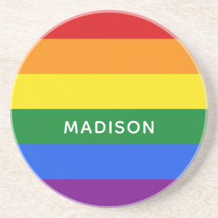 Rainbow Flag custom name sandstone coaster