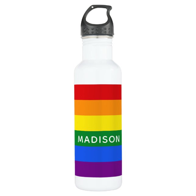 Rainbow Flag custom name water bottles (Front)