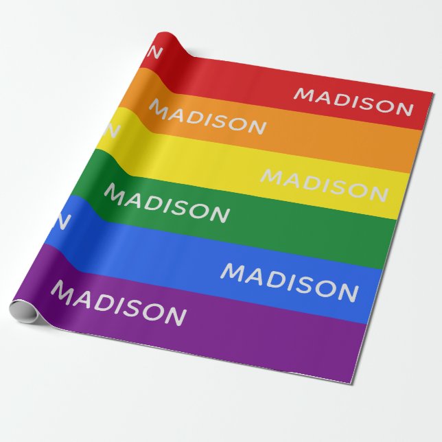 Rainbow Flag custom name wrapping paper (Unrolled)
