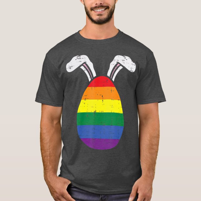 Rainbow Flag Egg Bunny Ears Gay Pride Easter LGB T-Shirt (Front)