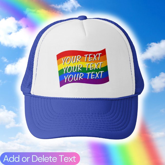 Rainbow Flag Flying Gay Pride Flag LGBT Queer Text Trucker Hat (Creator Uploaded)