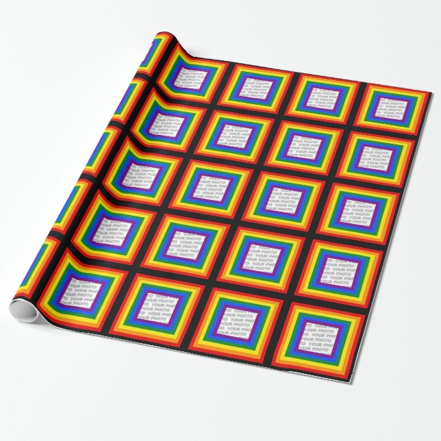 RAINBOW FLAG FRAME + your sign or image Wrapping Paper (Unrolled)