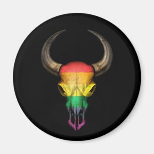 Rainbow Flag Gay Pride Bull Skull on Black Magnet