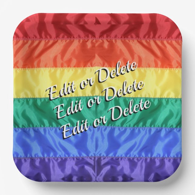 Rainbow Flag Gay Pride LGBT LGBTQ+ custom text Paper Plate (Front)