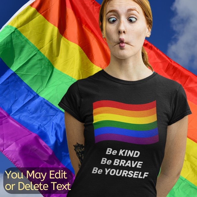 Rainbow Flag Gay Pride LGBTQ Pride custom text T-Shirt (Creator Uploaded)