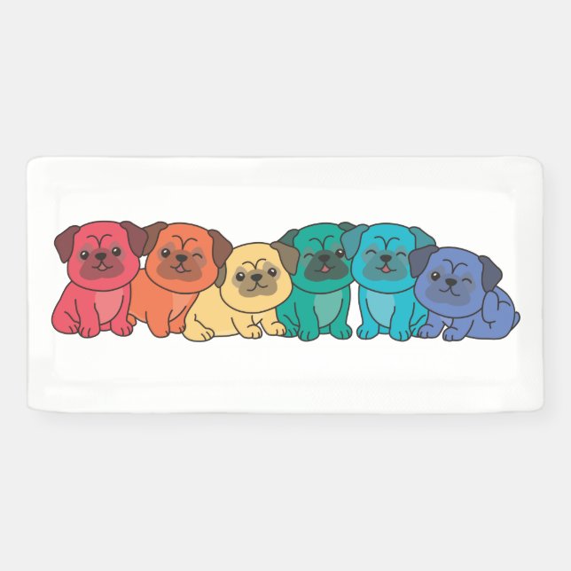 Rainbow Flag Gay Pride Lgbtq Pug Cute Dogs Banner (Horizontal)