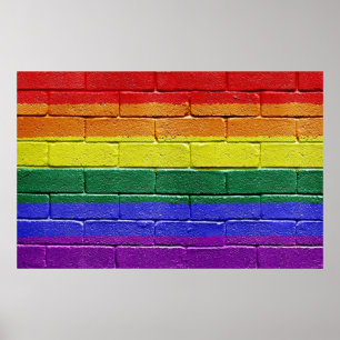 Rainbow Flag Grunge Brick Wall Poster