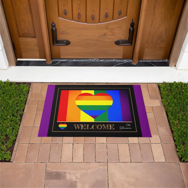 Rainbow Flag, Heart & Pride House / LGBT Doormat (Outdoor)
