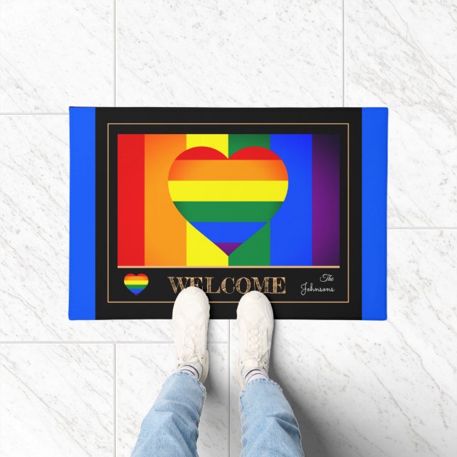 Rainbow Flag, Heart & Pride House / LGBT Doormat (Indoor)
