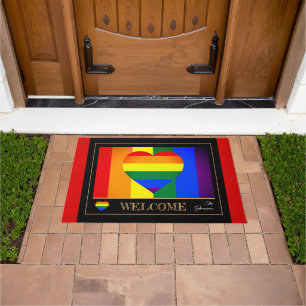 Rainbow Flag, Heart & Pride House / LGBT Doormat