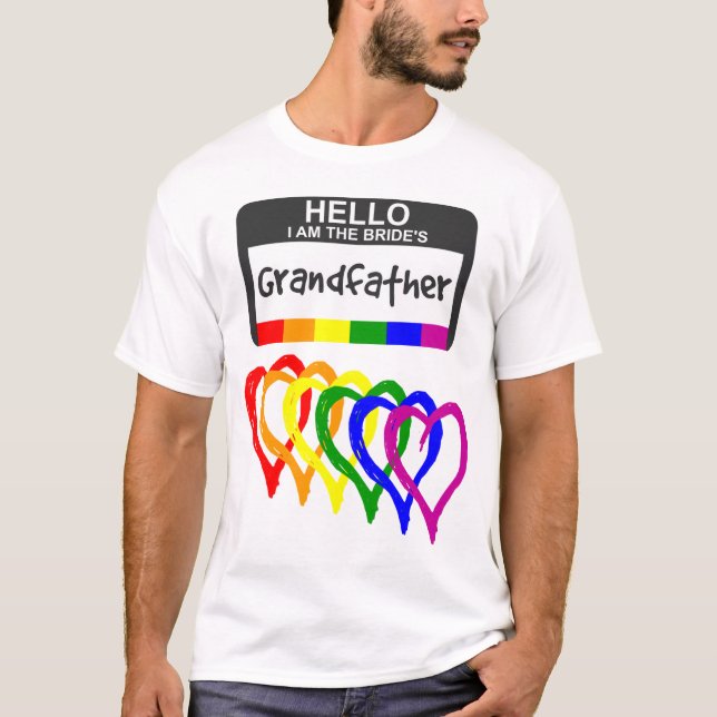 Rainbow Flag Hearts Bride Grandfather Name Badge T-Shirt (Front)