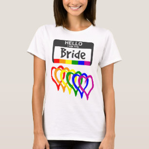 Rainbow Flag Hearts Bride Name Badge Wedding T-Shirt