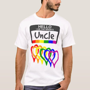 Rainbow Flag Hearts Bride Uncle Name Badge T-Shirt