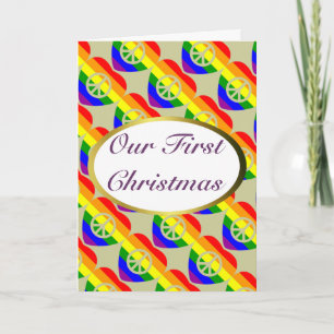 Rainbow flag hearts Gay Marriage First Christmas Holiday Card