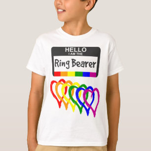 Rainbow Flag Hearts Ring Bearer Name Badge Wedding T-Shirt