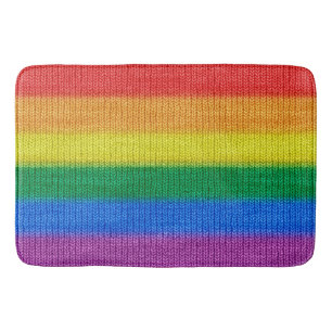 Rainbow Flag knitting Stripes seamless pattern Bath Mat